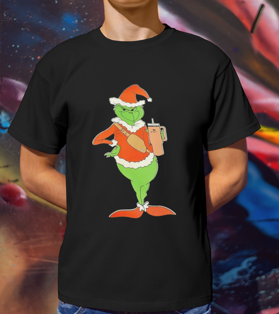 Grinch Santa Stanley Christmas Holiday Cheer Scene T-Shirt