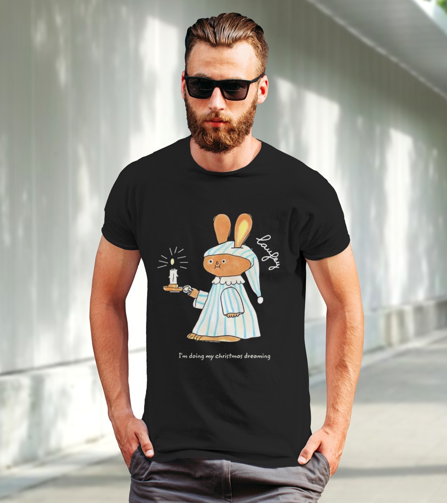 Laufey Bunny In Pajamas Holding Candle I'm Doing My Christmas Dreaming T-Shirt