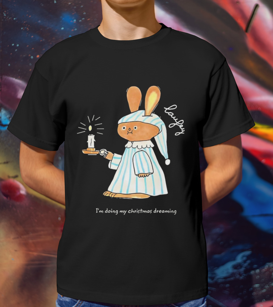 Laufey Bunny In Pajamas Holding Candle I'm Doing My Christmas Dreaming T-Shirt