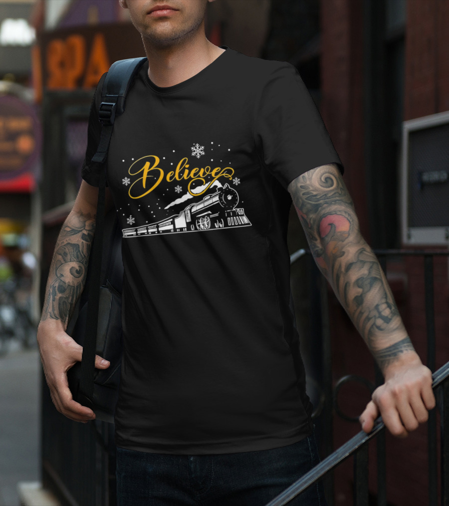 Believe Christmas Train Snowflake Magic T-Shirt
