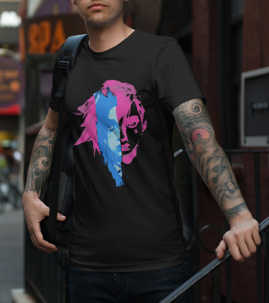 Arcane Vi And Jinx Split Face Blue And Pink T-Shirt