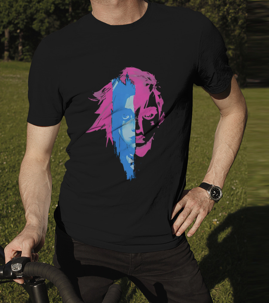 Arcane Vi And Jinx Split Face Blue And Pink T-Shirt