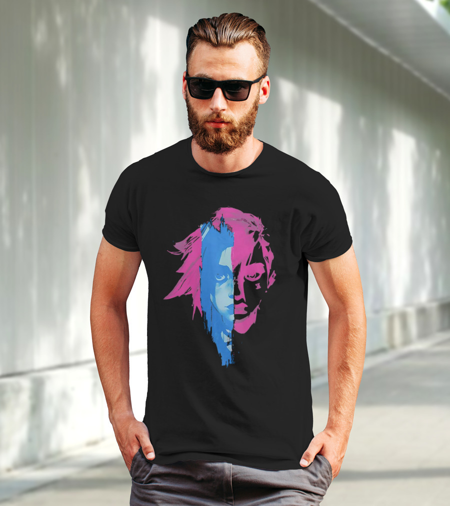 Arcane Vi And Jinx Split Face Blue And Pink T-Shirt