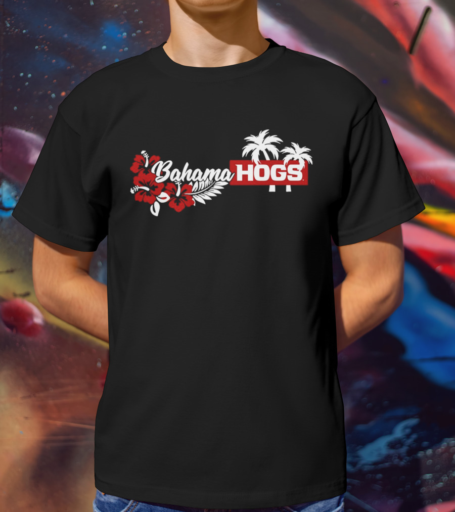 Arkansas Razorbacks Bahama Hogs Tropical Palm Red Flower T-Shirt
