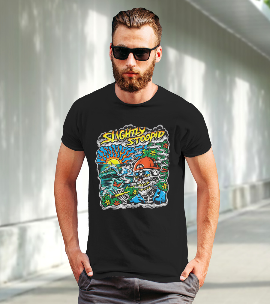 Slightly Stoopid Sun Surf Skeleton Smoke Wake And Bake T-Shirt