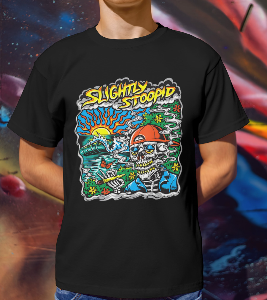 Slightly Stoopid Sun Surf Skeleton Smoke Wake And Bake T-Shirt