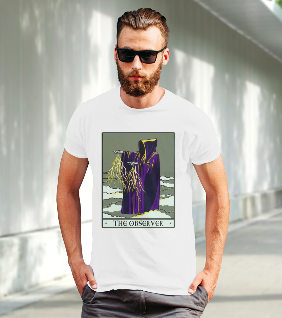 The Observer Hooded Figure With Lightning Tarot Card T-Shirt