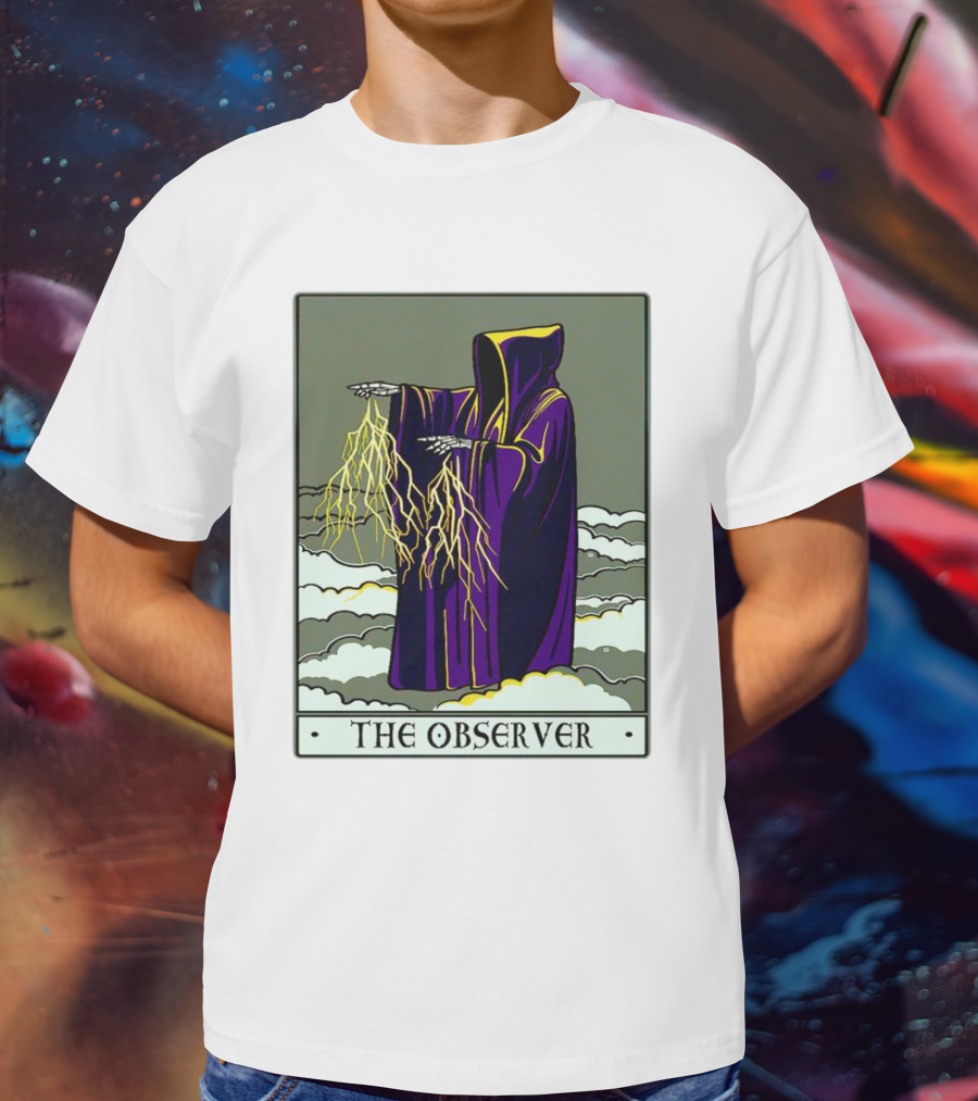The Observer Hooded Figure With Lightning Tarot Card T-Shirt