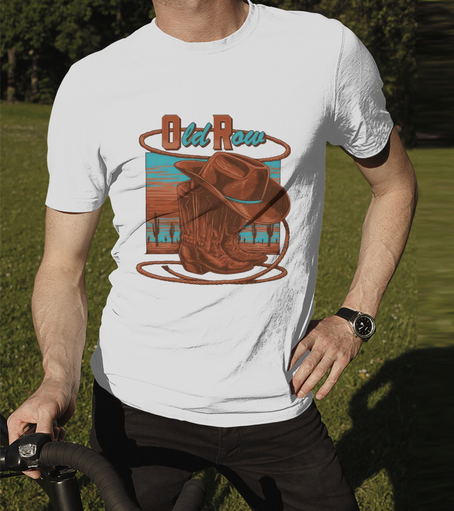 Old Row Western Cowboy Boots And Hat Desert Scene T-Shirt