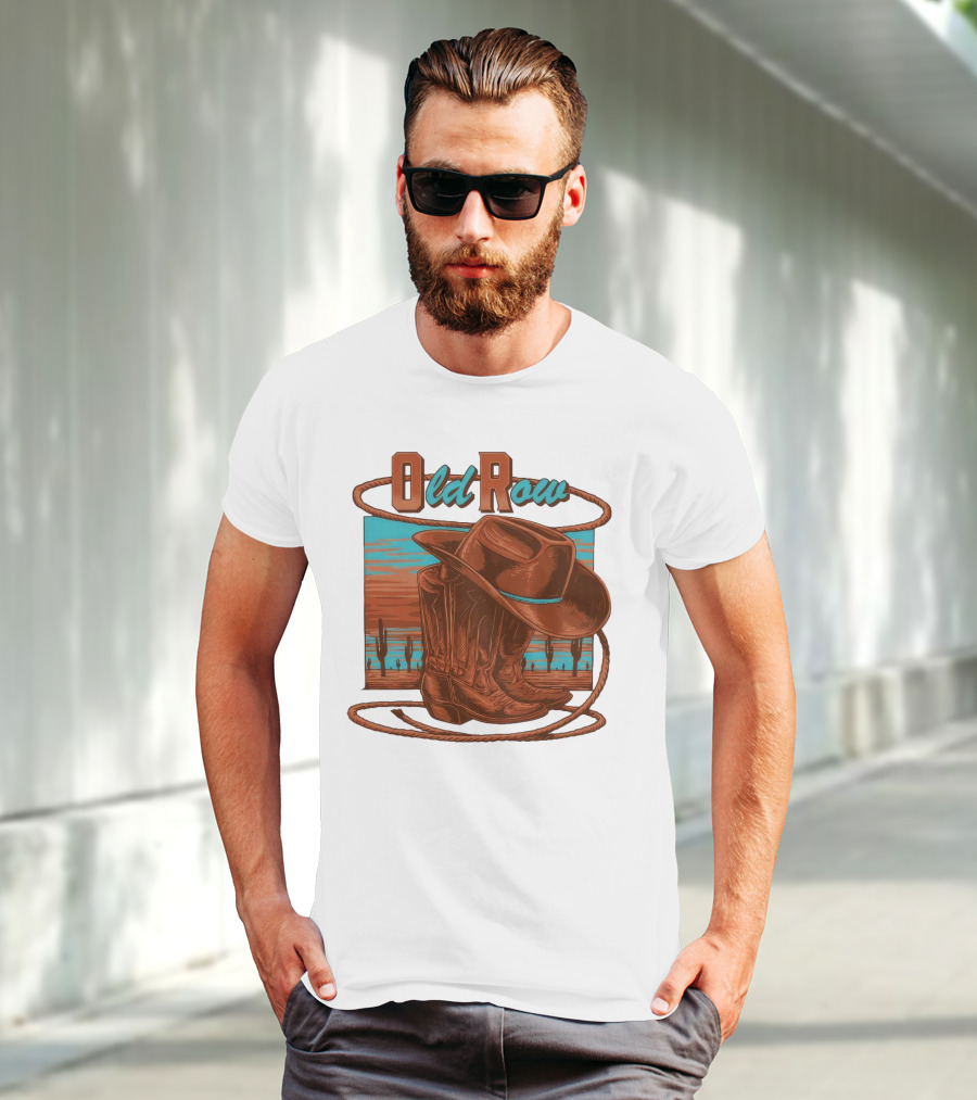Old Row Western Cowboy Boots And Hat Desert Scene T-Shirt