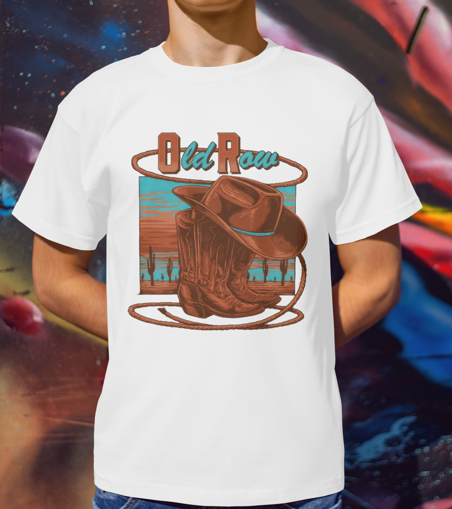 Old Row Western Cowboy Boots And Hat Desert Scene T-Shirt