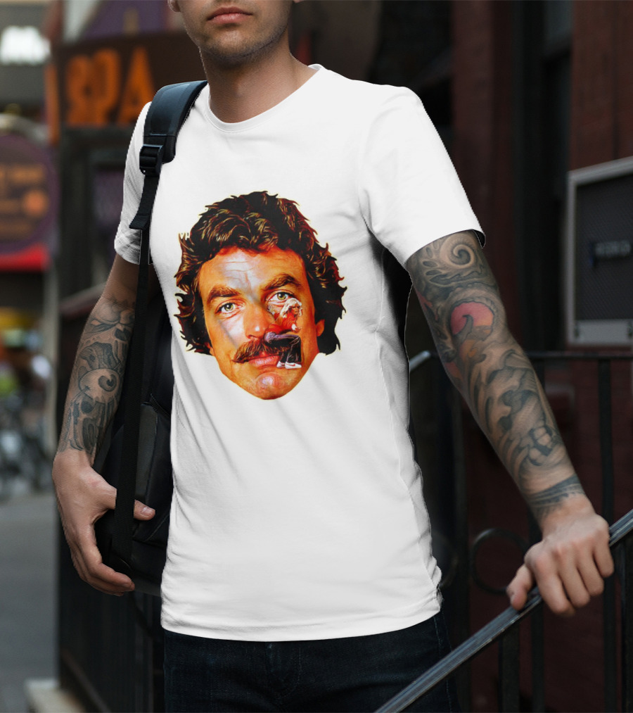 Tom Selleck Mustache Ride Head Portrait With Man T-Shirt