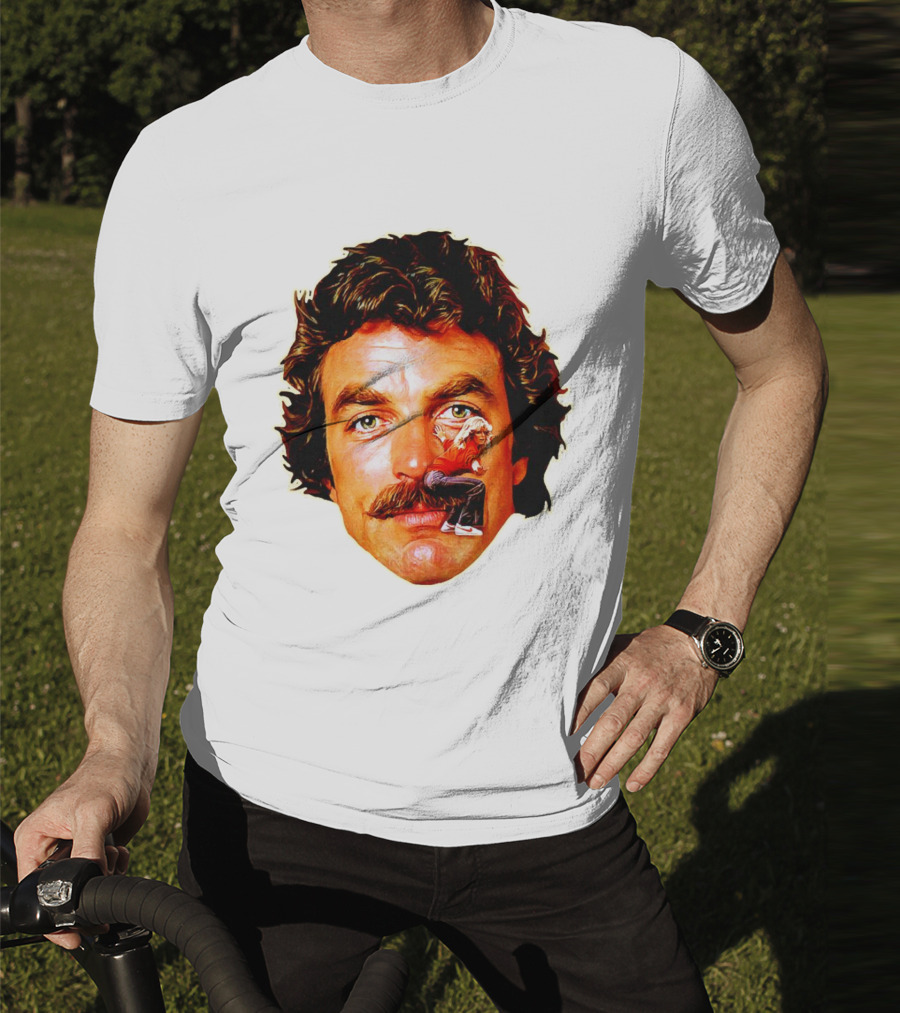 Tom Selleck Mustache Ride Head Portrait With Man T-Shirt