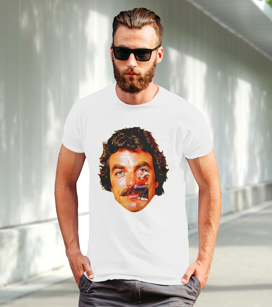 Tom Selleck Mustache Ride Head Portrait With Man T-Shirt