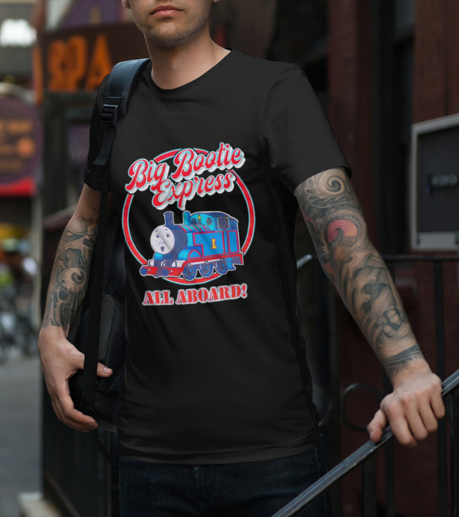 Big Bootie Express All Aboard Train Engine Character T-Shirt