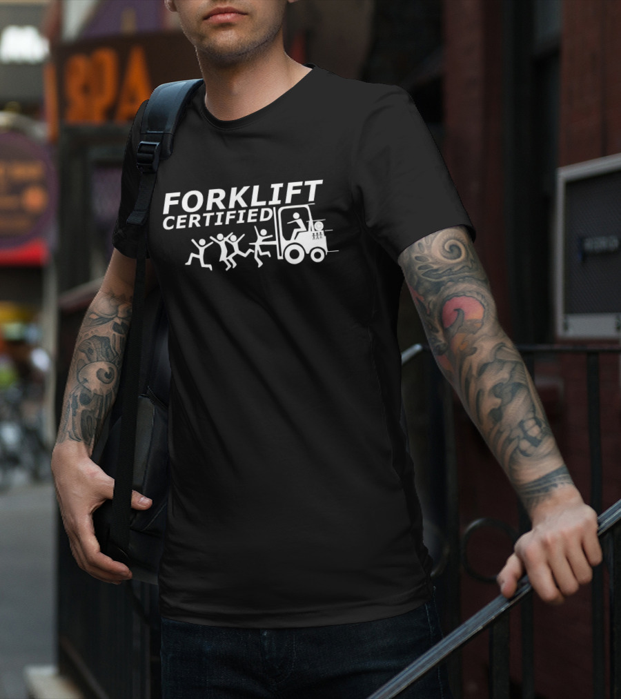 Forklift Certified Humor Stick Figures Running From Forklift T-Shirt