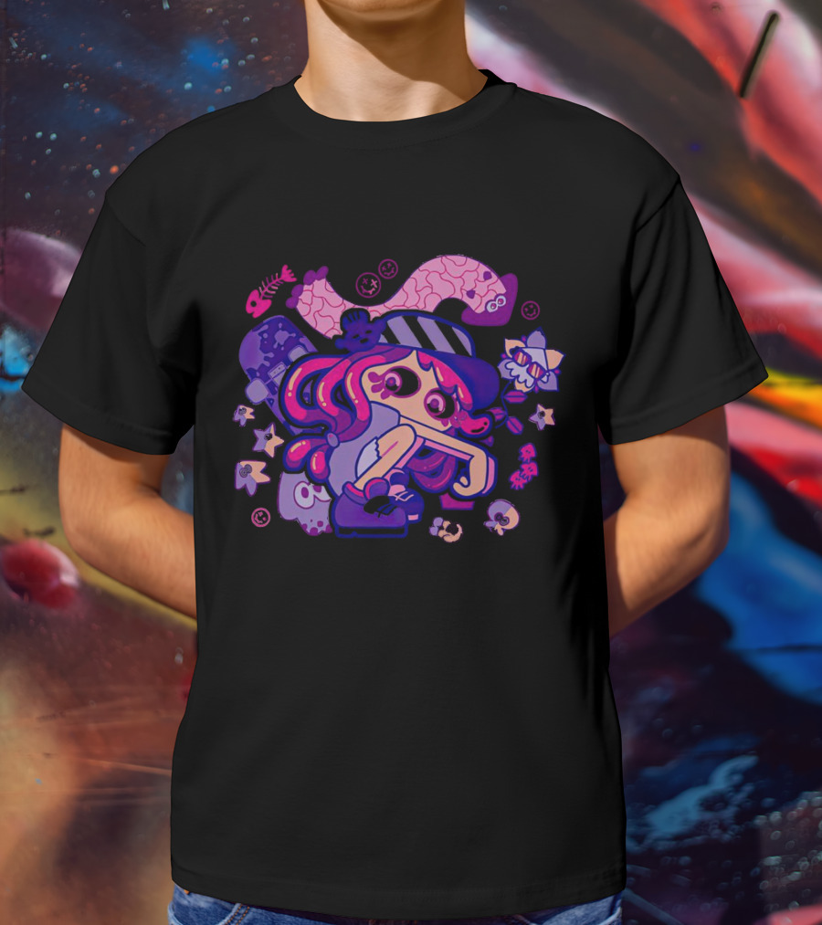 Hotlantis Harmony Splatoon Character Surrounded By Artistic Marine Elements T-Shirt