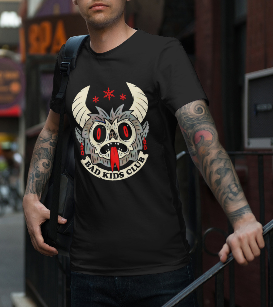 Krampus Bad Kids Club Demon Mask With Horns And Red Eyes T-Shirt