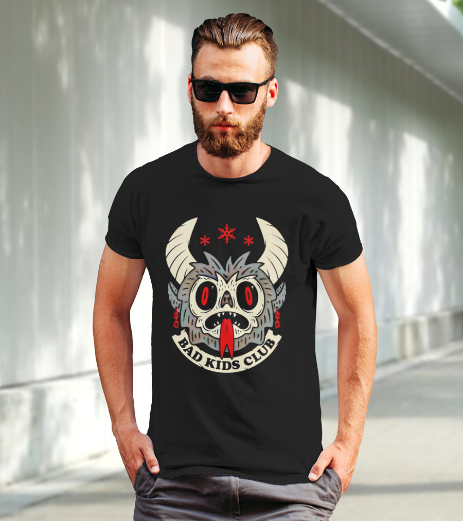 Krampus Bad Kids Club Demon Mask With Horns And Red Eyes T-Shirt