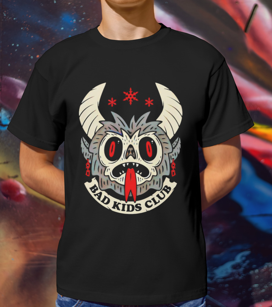 Krampus Bad Kids Club Demon Mask With Horns And Red Eyes T-Shirt