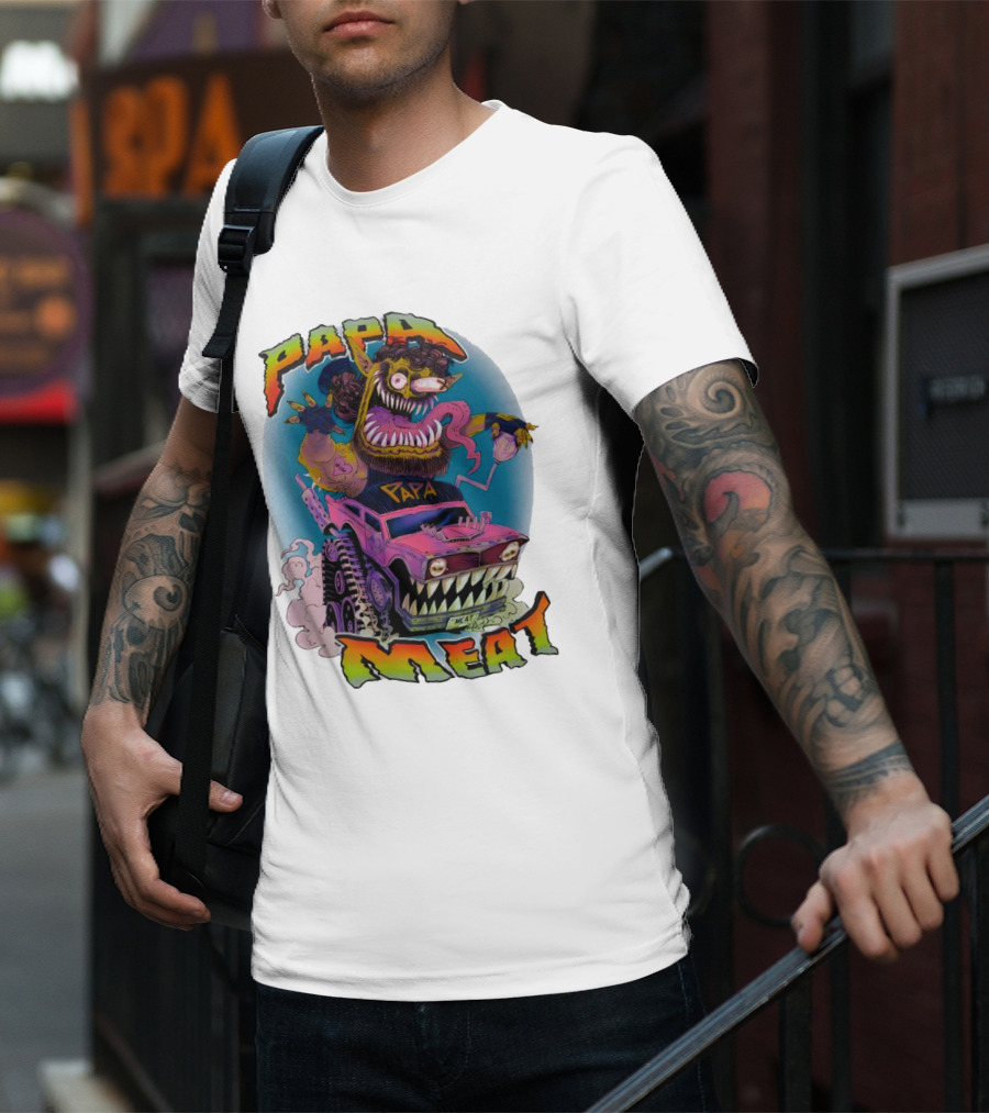 PAPA MEAT Monster Truck Cartoon Art Style Vintage Retro T-Shirt