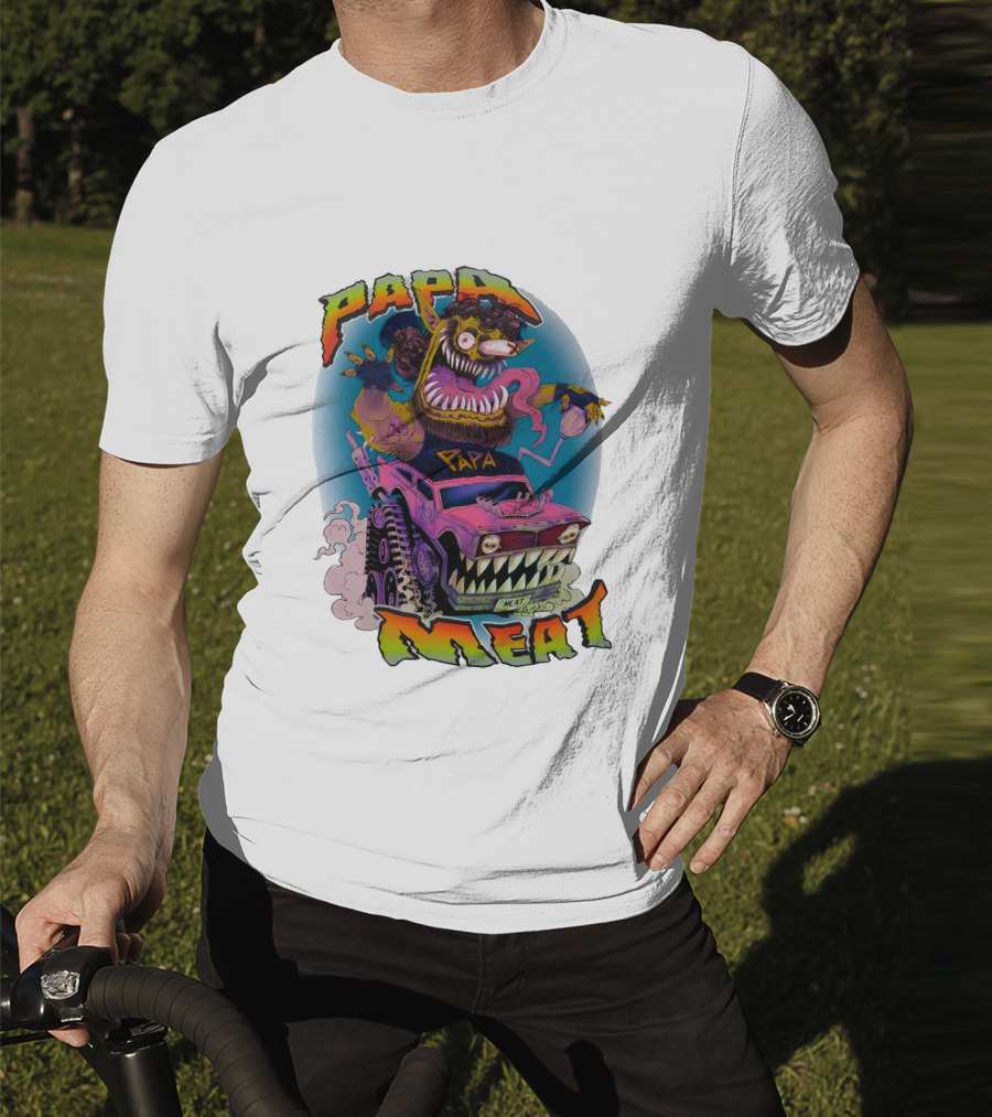 PAPA MEAT Monster Truck Cartoon Art Style Vintage Retro T-Shirt