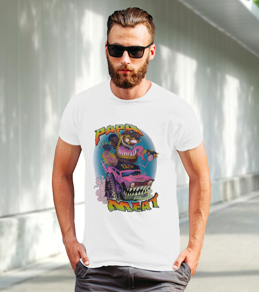 PAPA MEAT Monster Truck Cartoon Art Style Vintage Retro T-Shirt