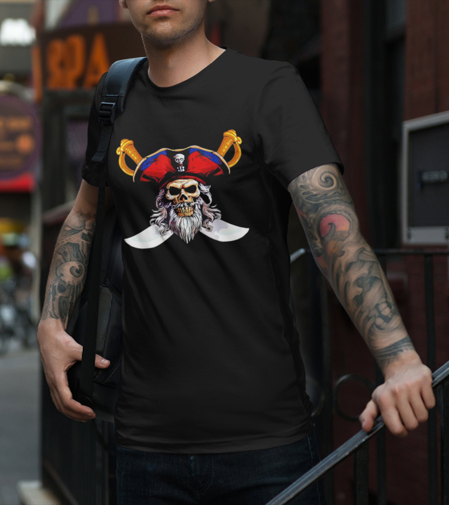 Pirate Skull With Red Hat And Crossed Swords T-Shirt