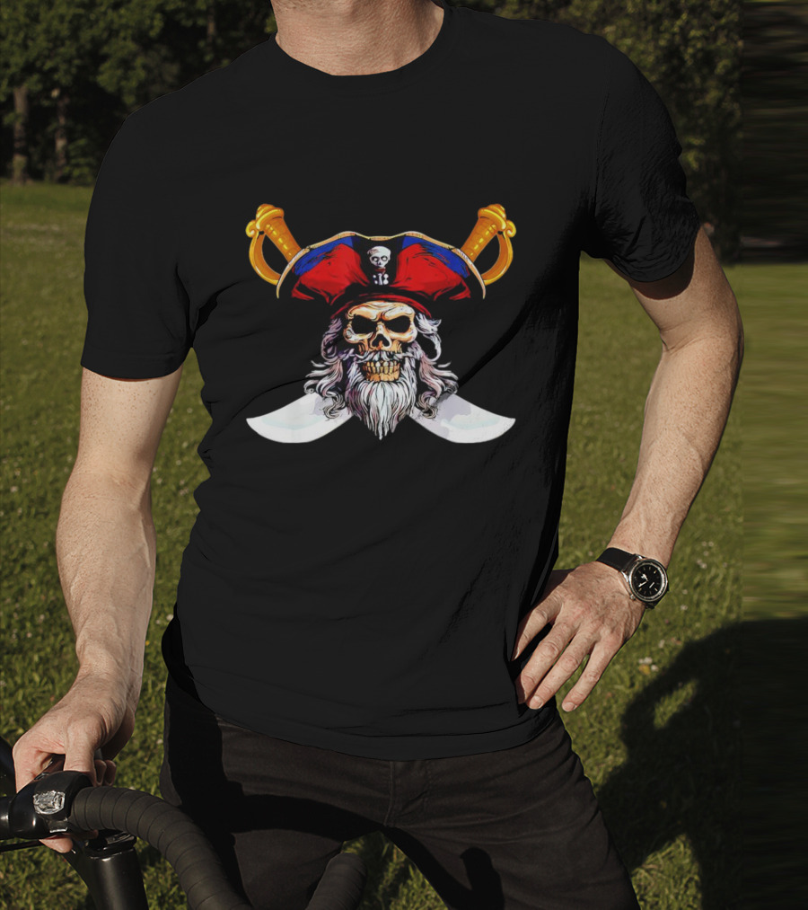 Pirate Skull With Red Hat And Crossed Swords T-Shirt