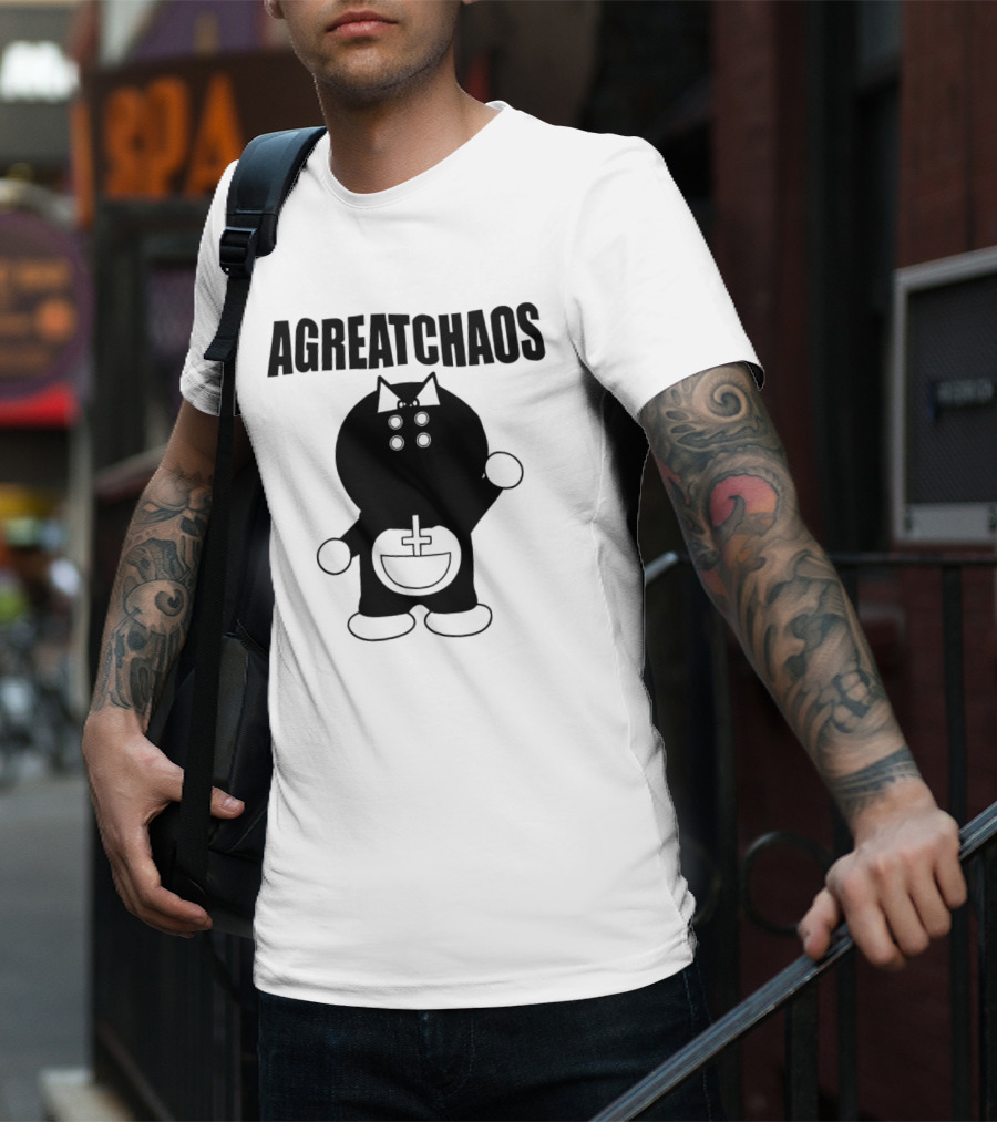 AGREATCHAOS Doraemon Silhouette With Cross T-Shirt