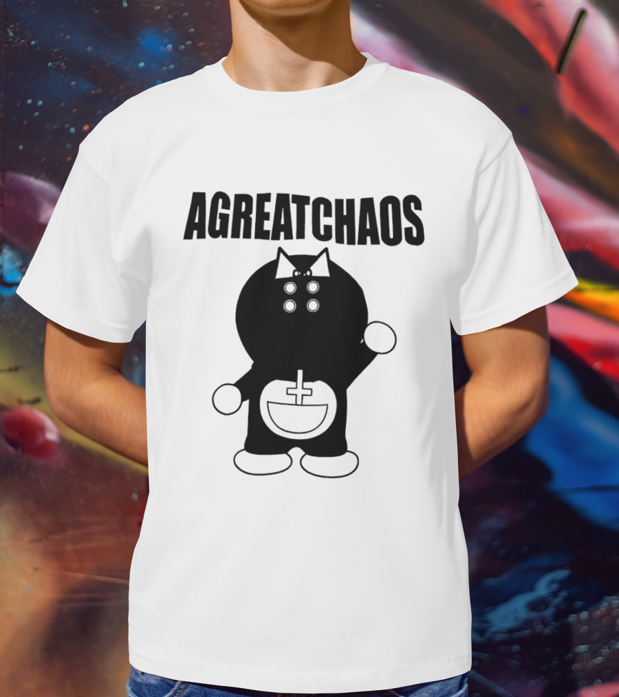 AGREATCHAOS Doraemon Silhouette With Cross T-Shirt