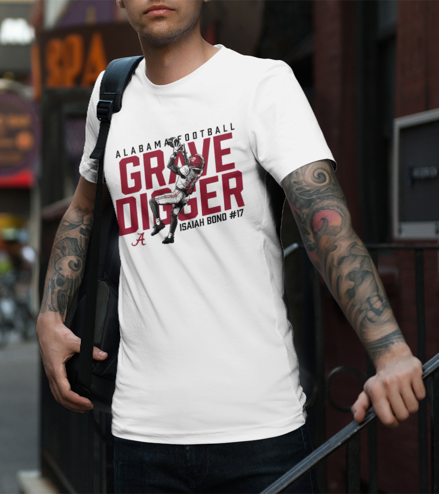 Alabama Football Isaiah Bond #17 Grave Digger Crimson Tide T-Shirt