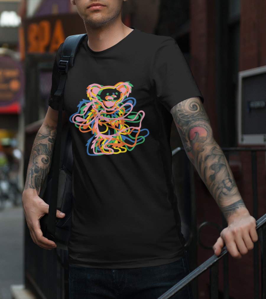 Grateful Dead Colorful Dancing Bear Icon Multicolor Overlay T-Shirt