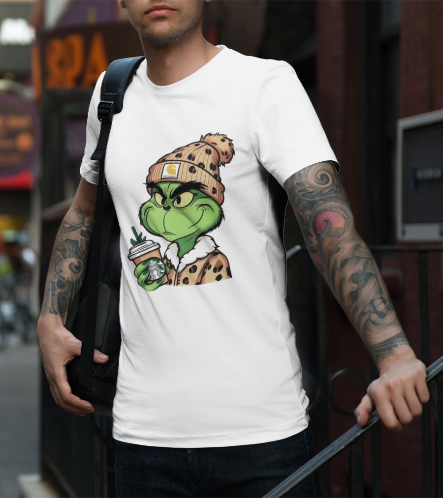Grinch Boujee Leopard Coffee Cozy Winter T-Shirt