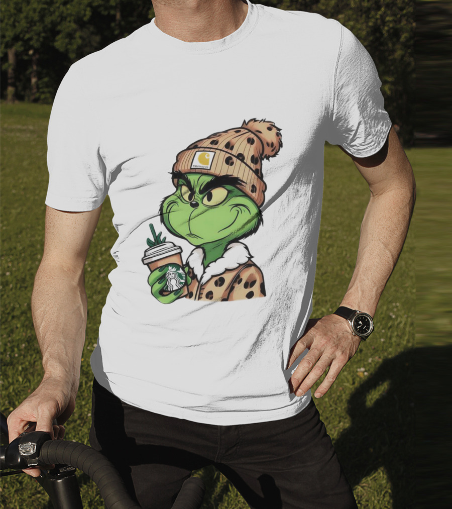 Grinch Boujee Leopard Coffee Cozy Winter T-Shirt