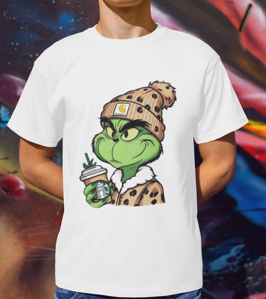 Grinch Boujee Leopard Coffee Cozy Winter T-Shirt
