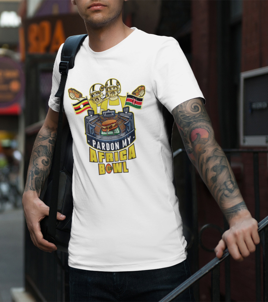 Pardon My Africa Bowl Football Players Burger Stadium Flags T-Shirt