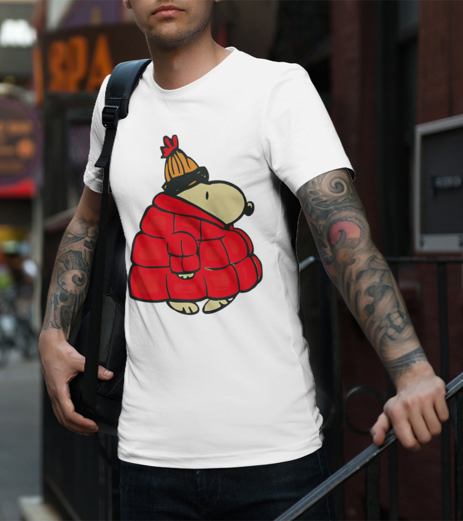 Snopy Puffer Coat Winter Christmas Beanie T-Shirt