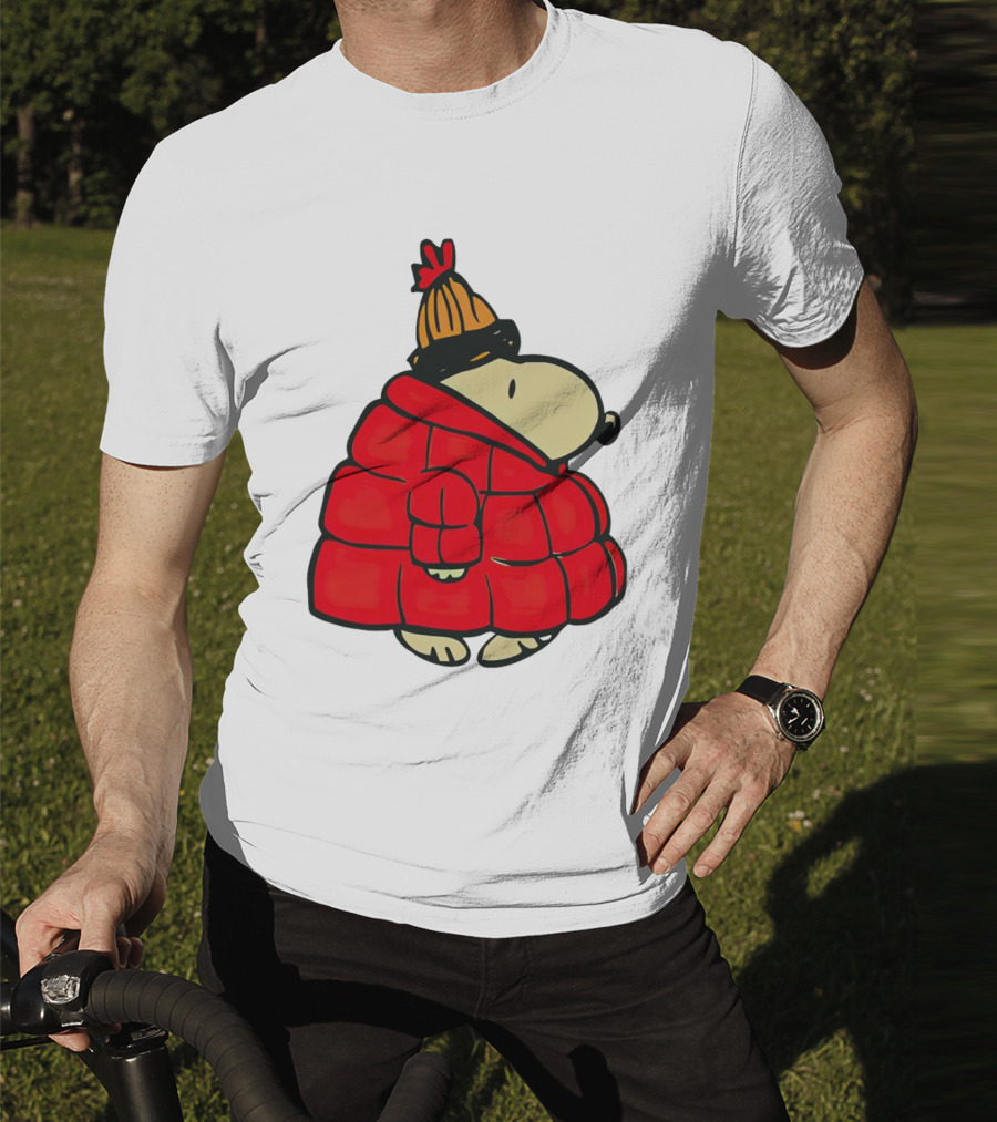 Snopy Puffer Coat Winter Christmas Beanie T-Shirt