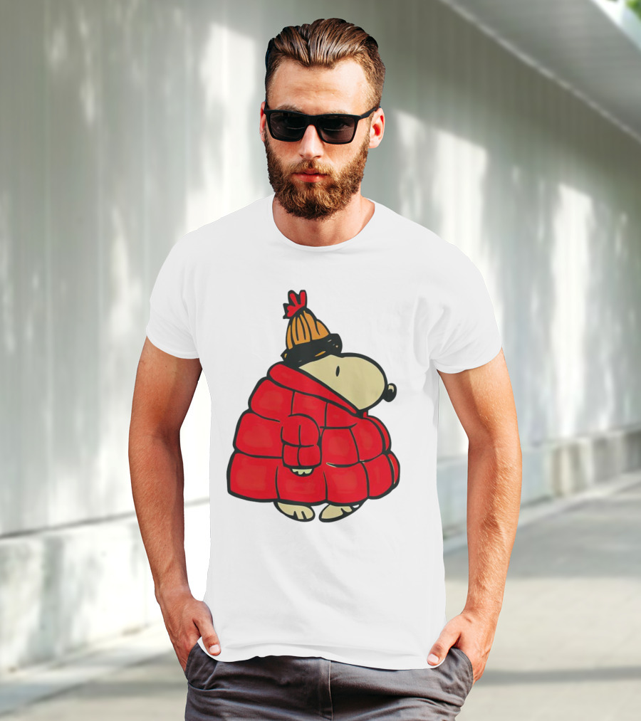 Snopy Puffer Coat Winter Christmas Beanie T-Shirt