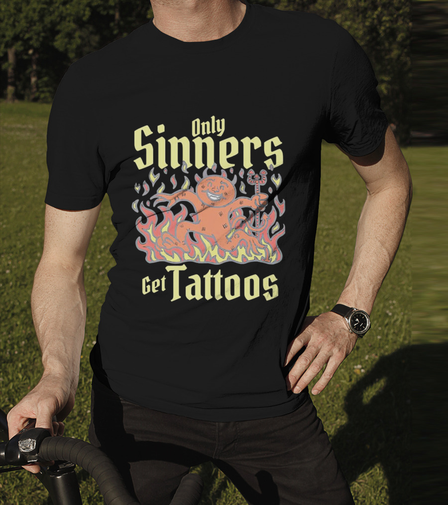 Only Sinners Get Tattoos Flaming Devil T-Shirt