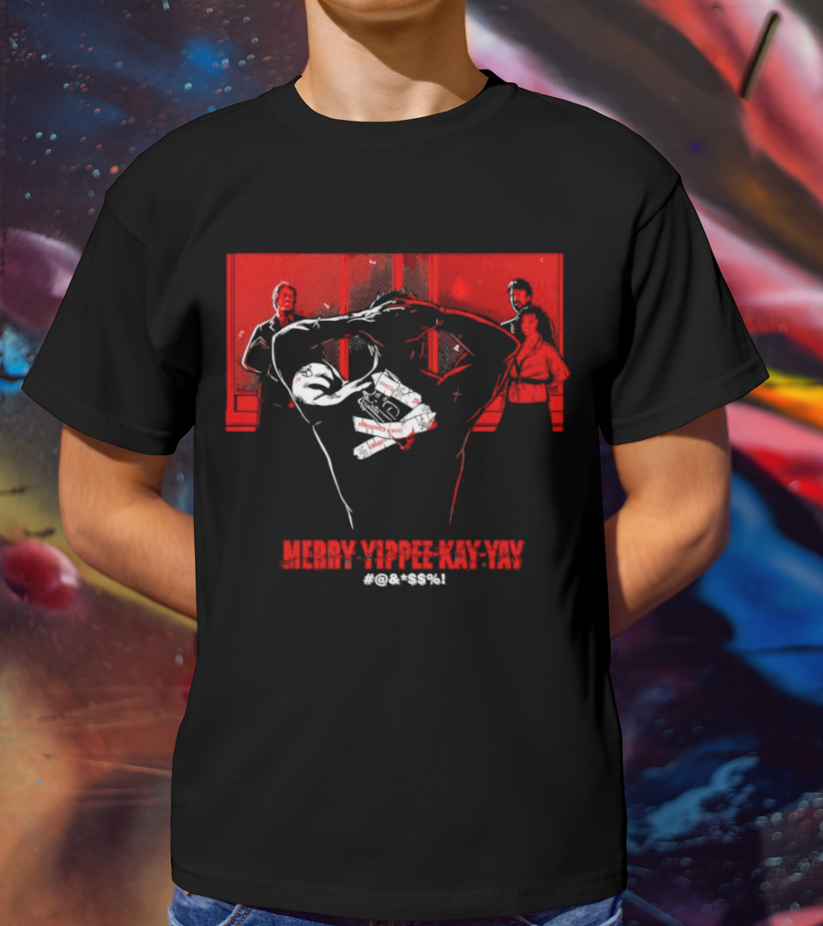 Merry Yippee Kay Yay Die Hard Christmas Scene With Characters And Explosives T-Shirt