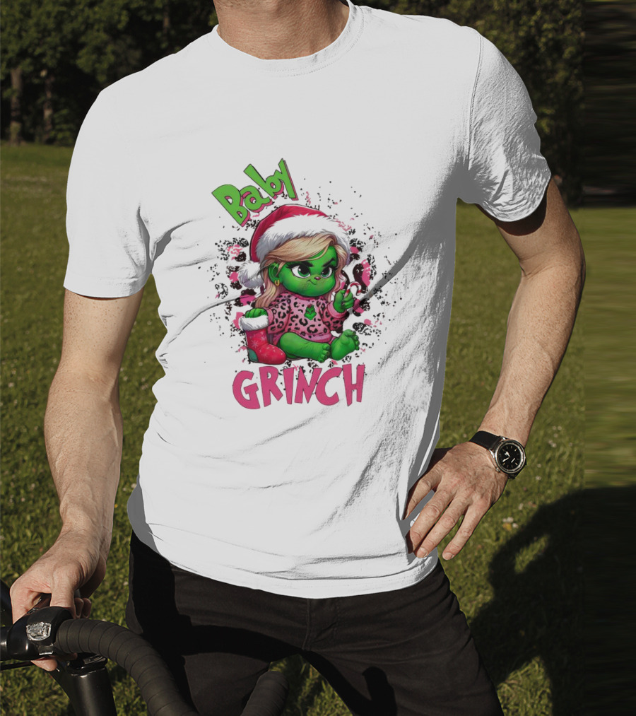 Baby Grinch Pink Leopard Christmas T-Shirt