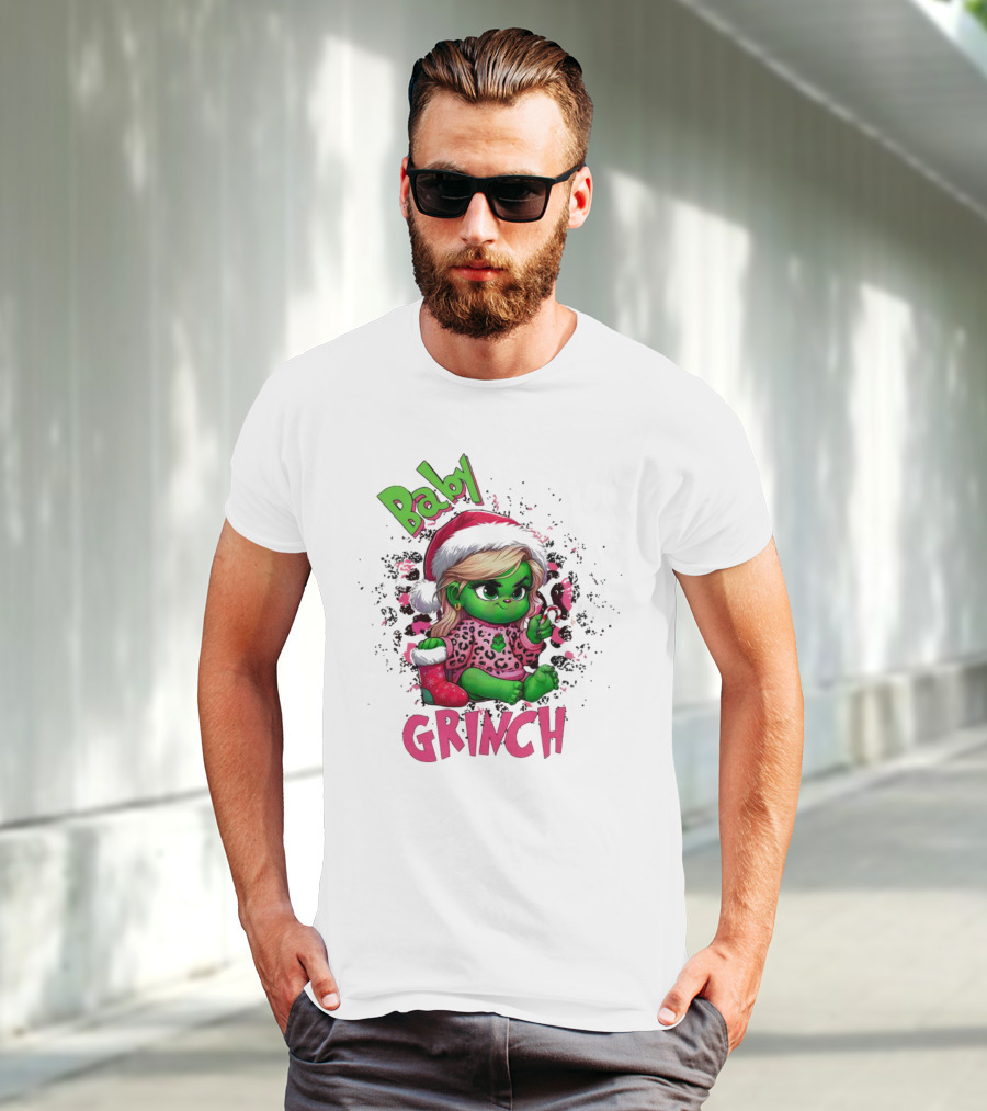 Baby Grinch Pink Leopard Christmas T-Shirt