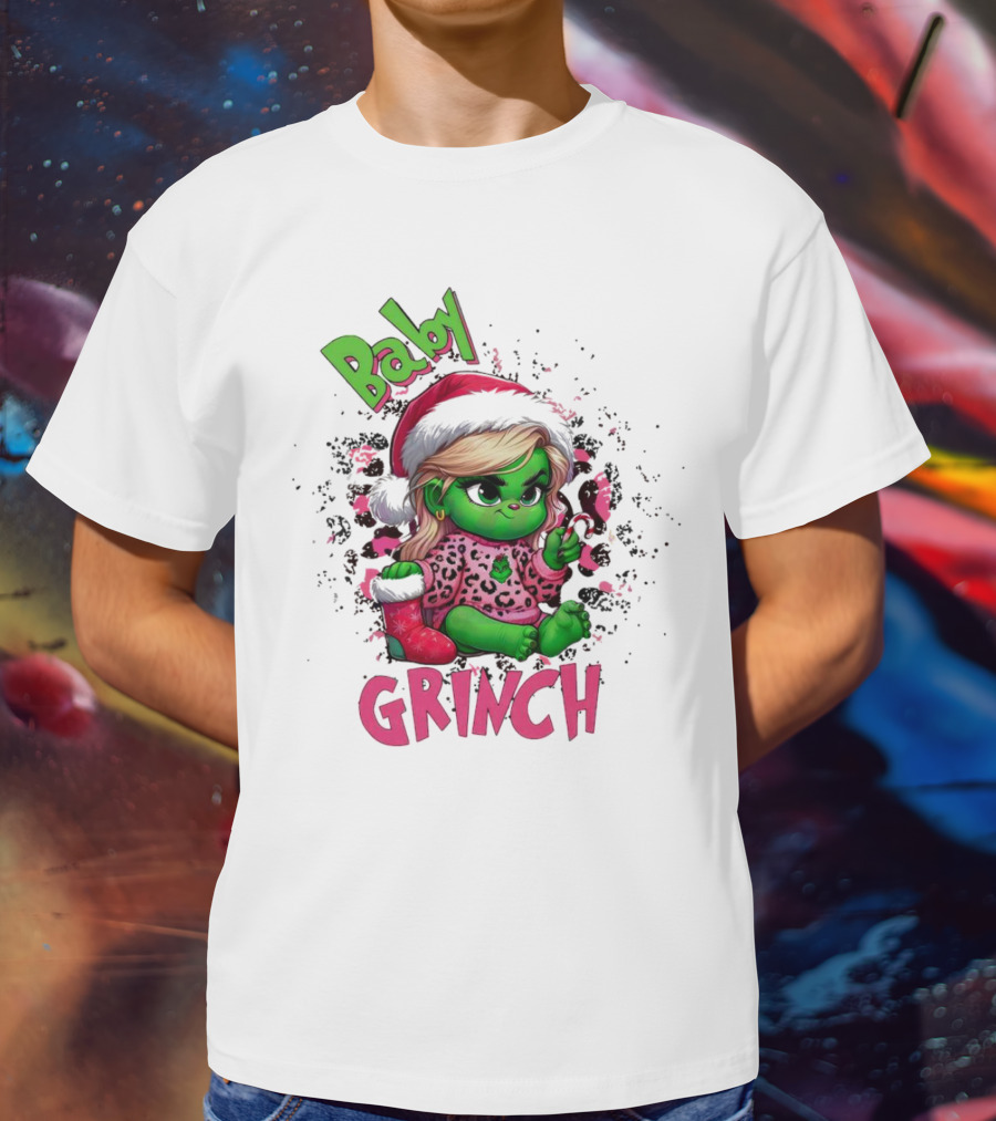 Baby Grinch Pink Leopard Christmas T-Shirt