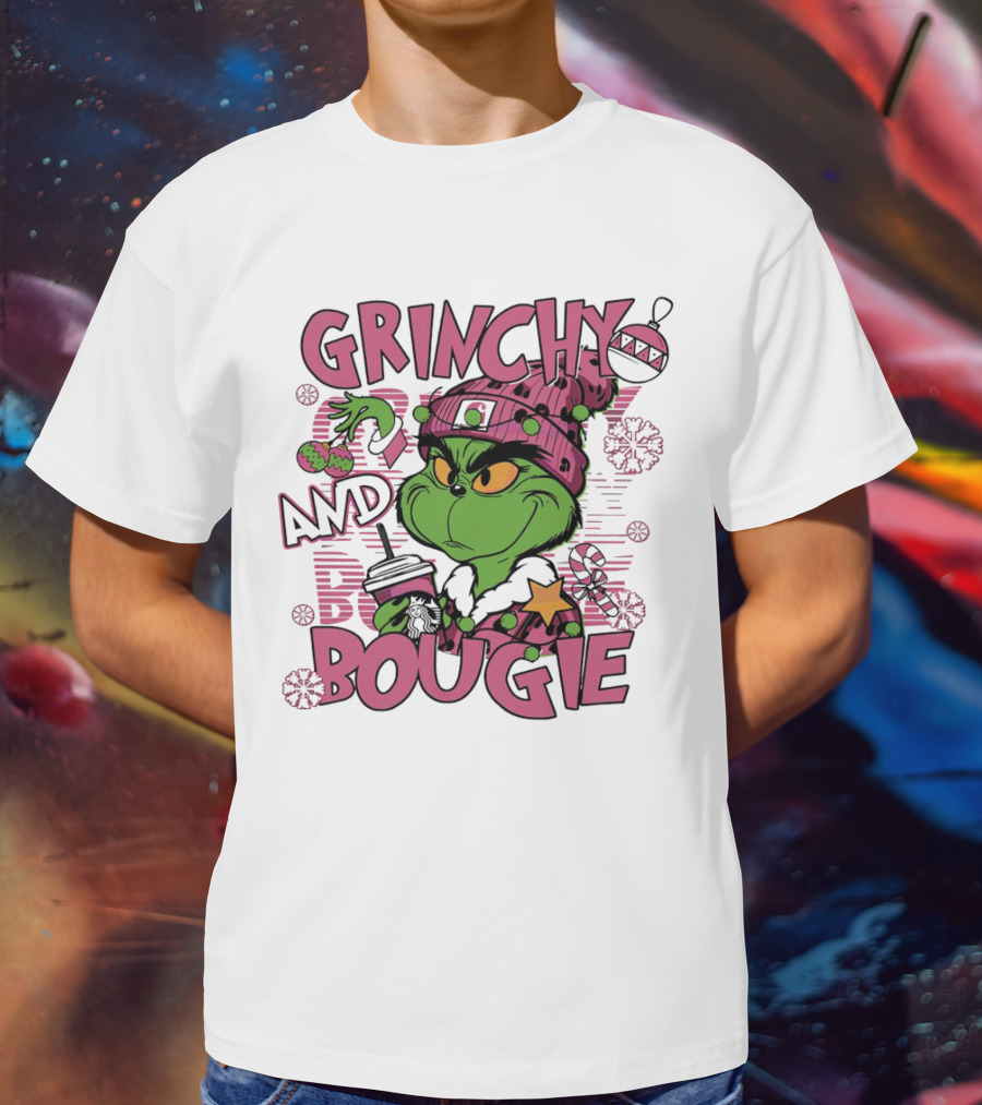 Grinchy And Bougie Pink Christmas Holiday T-Shirt