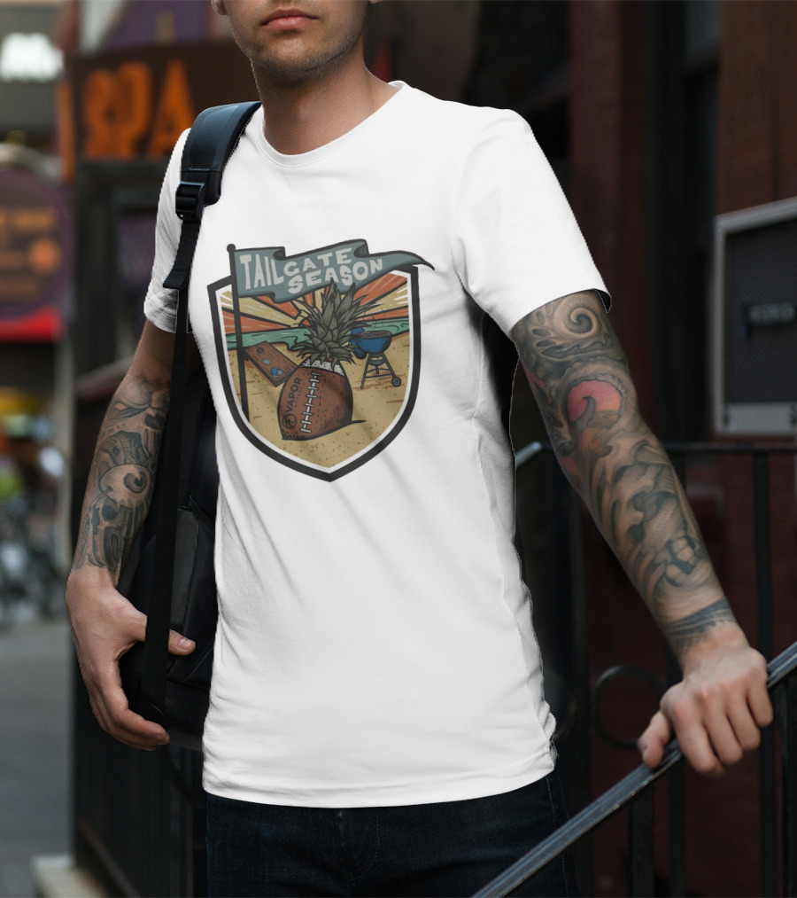 Tailgate Season Vapor Football Pineapple Grill Beach Scene T-Shirt