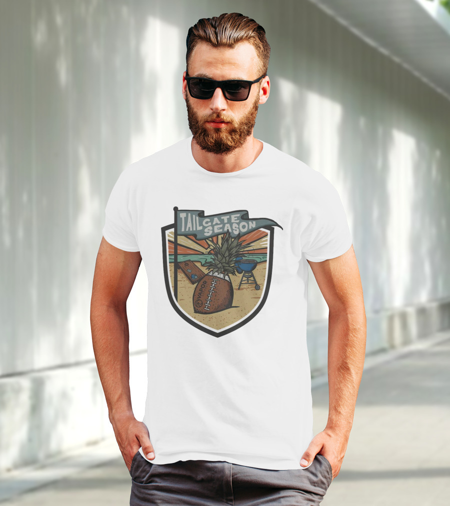 Tailgate Season Vapor Football Pineapple Grill Beach Scene T-Shirt
