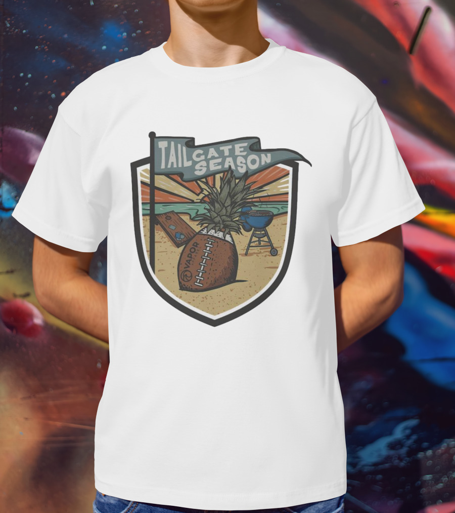 Tailgate Season Vapor Football Pineapple Grill Beach Scene T-Shirt