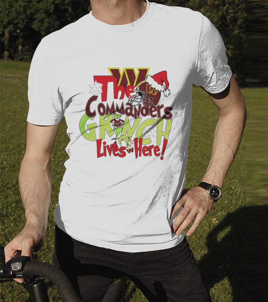 Washington Commanders Grinch Lives Here Christmas Football Holiday Cheer T-Shirt